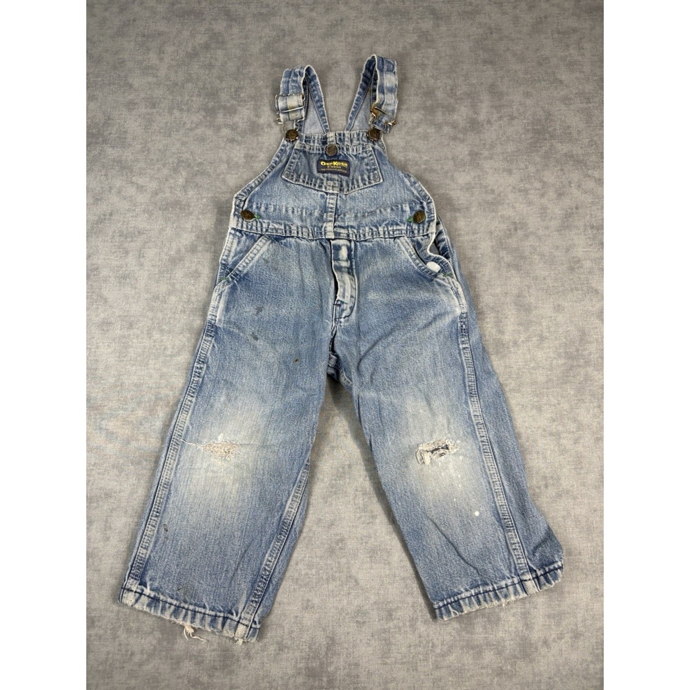 Vintage OshKosh B'Gosh Denim Overalls Kids USA Distressed 100% Cotton